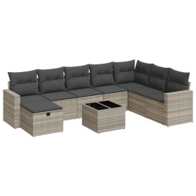 Set muebles jardín 9 pzas y cojines ratán sintético gris claro de , Conjuntos de jardín - Ref: Foro24-3325448, Precio: 604,88...