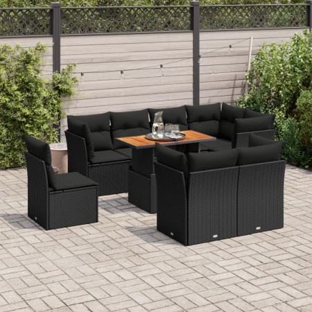Set de sofás de jardín con cojines 9 pzas ratán sintético negro de , Conjuntos de jardín - Ref: Foro24-3326939, Precio: 654,6...