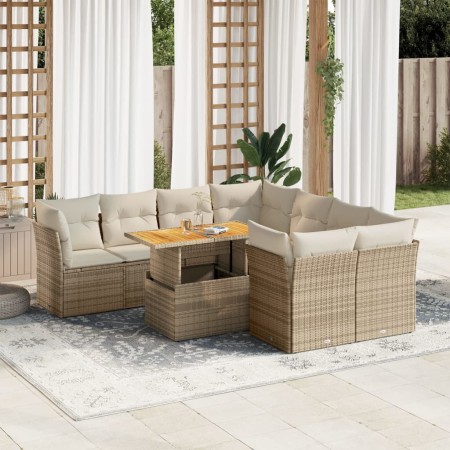 Set de sofás de jardín con cojines 9 pzas ratán sintético beige de , Conjuntos de jardín - Ref: Foro24-3326907, Precio: 670,9...