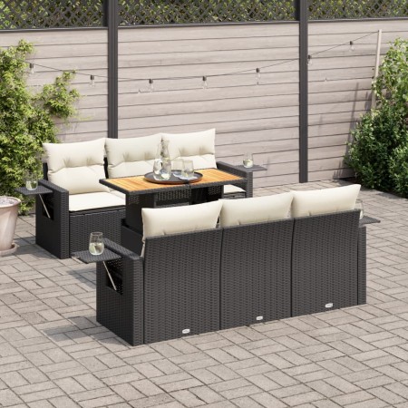 Set de sofás de jardín 7 pzas con cojines ratán sintético negro de , Conjuntos de jardín - Ref: Foro24-3327108, Precio: 509,7...