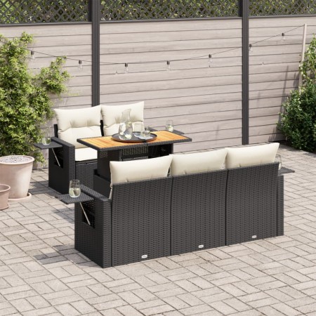 Set de sofás de jardín 6 piezas y cojines ratán sintético negro de , Conjuntos de jardín - Ref: Foro24-3327101, Precio: 457,0...
