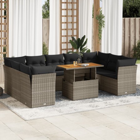 Set de sofás de jardín y cojines 10 pzas ratán sintético gris de , Conjuntos de jardín - Ref: Foro24-3326972, Precio: 629,03 ...