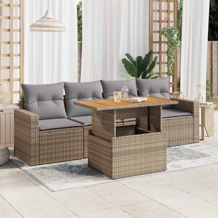 Juego de sofás jardín con cojines 5 pzas ratán sintético beige de , Conjuntos de jardín - Ref: Foro24-3326985, Precio: 390,14...