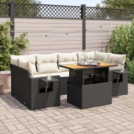 Set de sofás de jardín 7 pzas con cojines ratán sintético negro de , Conjuntos de jardín - Ref: Foro24-3327115, Precio: 495,3...