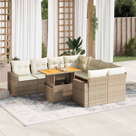 Set de sofás de jardín con cojines 9 pzas ratán sintético beige de , Conjuntos de jardín - Ref: Foro24-3327019, Precio: 695,2...