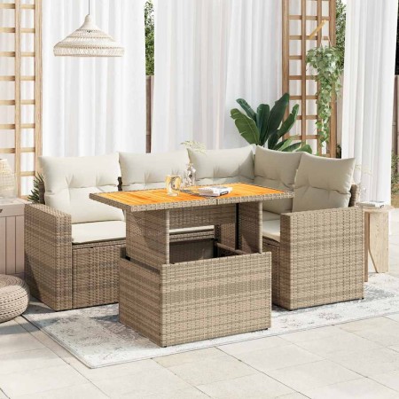 Juego de sofás jardín con cojines 5 pzas ratán sintético beige de , Conjuntos de jardín - Ref: Foro24-3327033, Precio: 428,03...