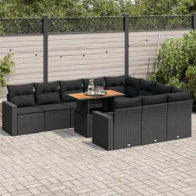 Set de sofás de jardín 11 pzas y cojines ratán sintético negro de , Conjuntos de jardín - Ref: Foro24-3327086, Precio: 804,23...