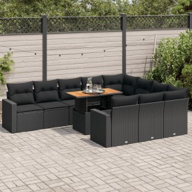 Set de sofás de jardín 11 pzas y cojines ratán sintético negro de , Conjuntos de jardín - Ref: Foro24-3327086, Precio: 819,30...