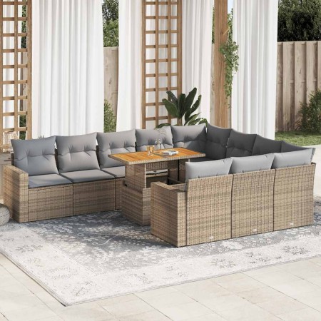 Set de sofás de jardín 11pzas con cojines ratán sintético beige de , Conjuntos de jardín - Ref: Foro24-3327090, Precio: 830,5...