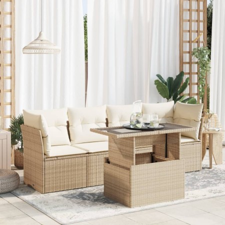 Juego de sofás jardín con cojines 5 pzas ratán sintético beige de , Conjuntos de jardín - Ref: Foro24-3326089, Precio: 399,24...