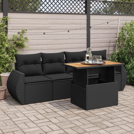 Set de muebles de jardín 5 pzas y cojines ratán sintético negro de , Conjuntos de jardín - Ref: Foro24-3327205, Precio: 377,3...