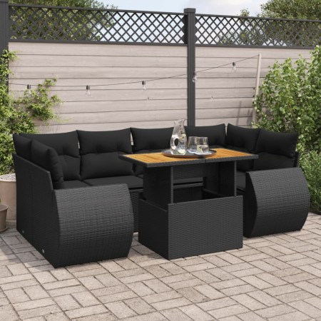 Set de sofás de jardín 7 pzas con cojines ratán sintético negro de , Conjuntos de jardín - Ref: Foro24-3327226, Precio: 538,3...