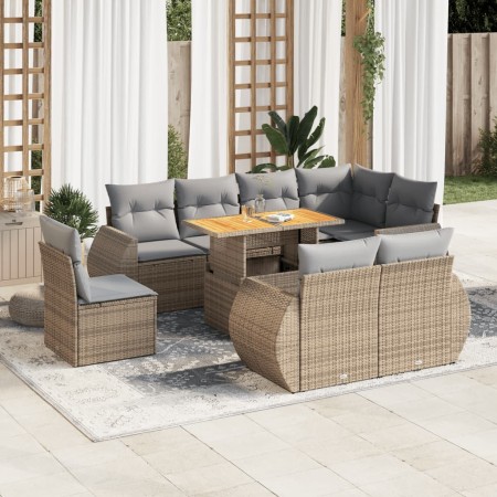 Set de sofás de jardín con cojines 9 pzas ratán sintético beige de , Conjuntos de jardín - Ref: Foro24-3327279, Precio: 738,3...