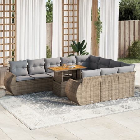 Set de sofás de jardín 11pzas con cojines ratán sintético beige de , Conjuntos de jardín - Ref: Foro24-3327314, Precio: 811,0...