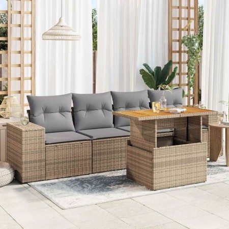 Juego de sofás jardín con cojines 5 pzas ratán sintético beige de , Conjuntos de jardín - Ref: Foro24-3327321, Precio: 389,66...