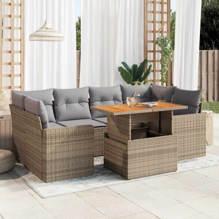 Set sofás de jardín 7 piezas y cojines ratán sintético beige de , Conjuntos de jardín - Ref: Foro24-3327006, Precio: 539,87 €...
