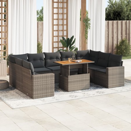 Set de sofás de jardín y cojines 10 pzas ratán sintético gris de , Conjuntos de jardín - Ref: Foro24-3327084, Precio: 656,65 ...