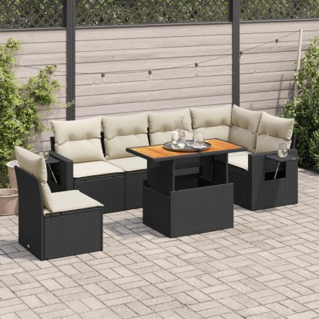 Set de sofás de jardín 7 pzas con cojines ratán sintético negro de , Conjuntos de jardín - Ref: Foro24-3327157, Precio: 473,8...