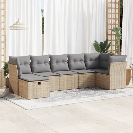 Set sofás de jardín 7 piezas y cojines ratán sintético beige de , Conjuntos de jardín - Ref: Foro24-3325305, Precio: 461,08 €...