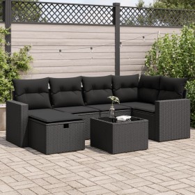 Set de sofás de jardín 7 pzas con cojines ratán sintético negro de , Conjuntos de jardín - Ref: Foro24-3325391, Precio: 485,0...