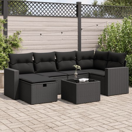 Set de sofás de jardín 7 pzas con cojines ratán sintético negro de , Conjuntos de jardín - Ref: Foro24-3325391, Precio: 485,0...