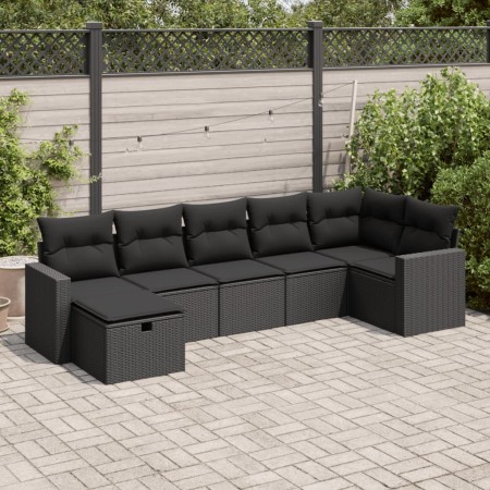 Set de sofás de jardín 7 pzas con cojines ratán sintético negro de , Conjuntos de jardín - Ref: Foro24-3325401, Precio: 466,7...