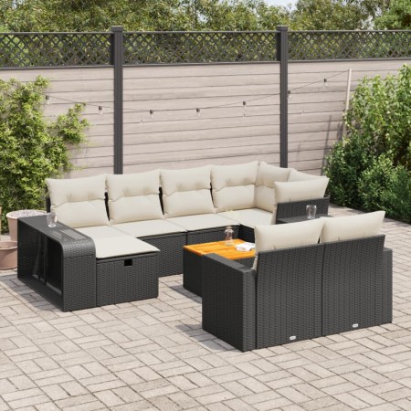 Set de sofás de jardín 11 pzas y cojines ratán sintético negro de , Conjuntos de jardín - Ref: Foro24-3326080, Precio: 576,43...