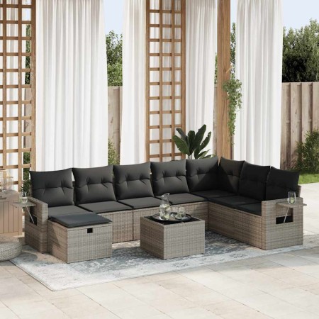 Set de sofás de jardín con cojines 9 pzas ratán sintético gris de , Conjuntos de jardín - Ref: Foro24-3325546, Precio: 567,54...