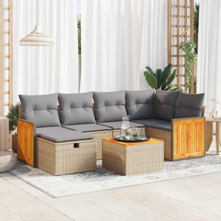 Set sofás de jardín 7 piezas y cojines ratán sintético beige de , Conjuntos de jardín - Ref: Foro24-3326035, Precio: 443,88 €...