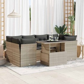 Set de sofás de jardín 7 pzas con cojines ratán PE gris claro de , Conjuntos de jardín - Ref: Foro24-3326113, Precio: 529,67 ...