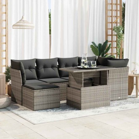 Set de sofás de jardín 7 pzas con cojines ratán sintético gris de , Conjuntos de jardín - Ref: Foro24-3326191, Precio: 490,34...