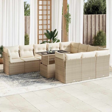Set de sofás de jardín 11pzas con cojines ratán sintético beige de , Conjuntos de jardín - Ref: Foro24-3326229, Precio: 792,1...