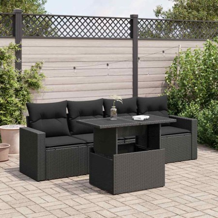Set de muebles de jardín 5 pzas y cojines ratán sintético negro de , Conjuntos de jardín - Ref: Foro24-3326236, Precio: 384,1...