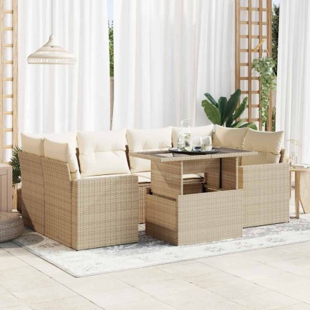 Set sofás de jardín 7 piezas y cojines ratán sintético beige de , Conjuntos de jardín - Ref: Foro24-3326269, Precio: 579,82 €...