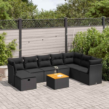Set de sofás de jardín con cojines 9 pzas ratán sintético negro de , Conjuntos de jardín - Ref: Foro24-3325772, Precio: 557,1...