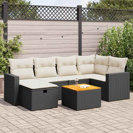 Set de sofás de jardín 7 pzas con cojines ratán sintético negro de , Conjuntos de jardín - Ref: Foro24-3325787, Precio: 421,3...