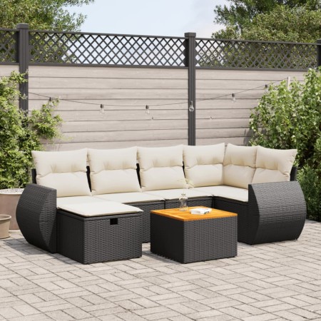 Set de sofás de jardín 7 pzas con cojines ratán sintético negro de , Conjuntos de jardín - Ref: Foro24-3325843, Precio: 437,0...