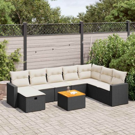 Set de sofás de jardín con cojines 9 pzas ratán sintético negro de , Conjuntos de jardín - Ref: Foro24-3325801, Precio: 512,9...