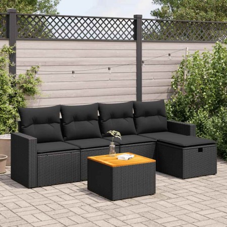 Set de sofás de jardín 6 piezas y cojines ratán sintético negro de , Conjuntos de jardín - Ref: Foro24-3325779, Precio: 388,6...