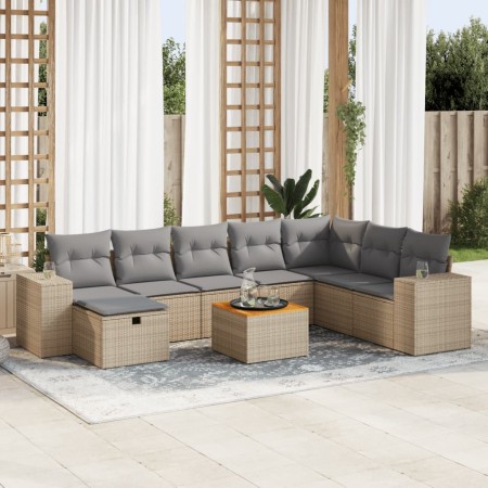 Set de sofás de jardín con cojines 9 pzas ratán sintético beige de , Conjuntos de jardín - Ref: Foro24-3325888, Precio: 569,7...