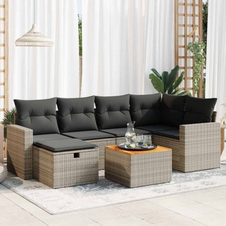 Set de sofás de jardín 7 pzas con cojines ratán sintético gris de , Conjuntos de jardín - Ref: Foro24-3325791, Precio: 451,10...