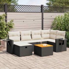 Set de sofás de jardín 7 pzas con cojines ratán sintético negro de , Conjuntos de jardín - Ref: Foro24-3325815, Precio: 428,0...