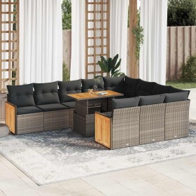 Set sofás jardín y cojines 11 pzas ratán sintético acacia gris de , Conjuntos de jardín - Ref: Foro24-3327763, Precio: 764,82...
