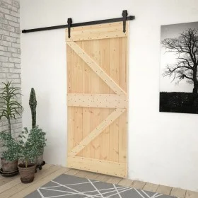 Puerta corredera con herrajes madera maciza de pino 100x210 cm de vidaXL, Puertas - Ref: Foro24-3057501, Precio: 221,49 €, De...