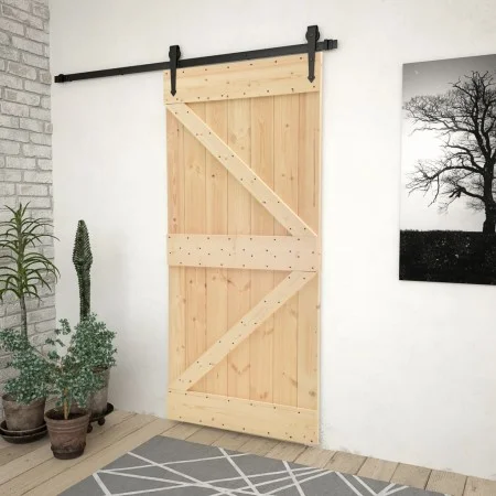 Puerta corredera con herrajes madera maciza de pino 100x210 cm de vidaXL, Puertas - Ref: Foro24-3057501, Precio: 221,49 €, De...