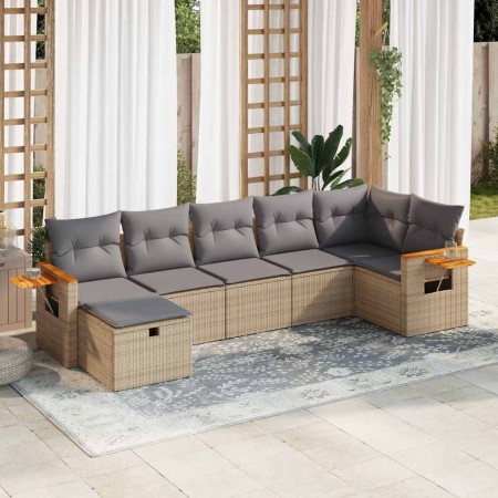 Set sofás de jardín 7 piezas y cojines ratán sintético beige de , Conjuntos de jardín - Ref: Foro24-3325986, Precio: 462,28 €...