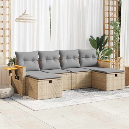 Juego de sofás jardín con cojines 6 pzas ratán sintético beige de , Conjuntos de jardín - Ref: Foro24-3326000, Precio: 393,66...