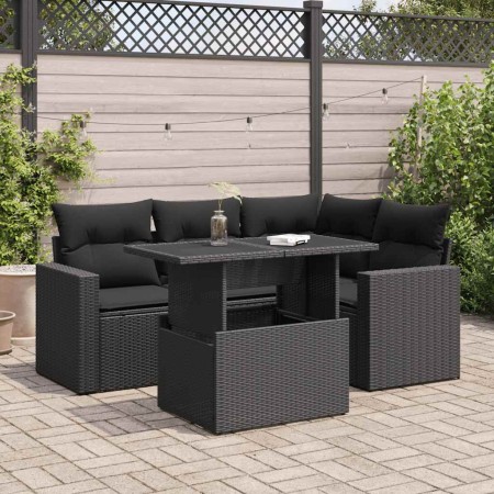 Set de muebles de jardín 5 pzas y cojines ratán sintético negro de , Conjuntos de jardín - Ref: Foro24-3326306, Precio: 414,5...