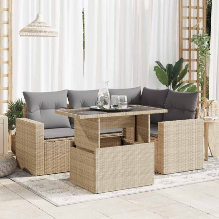 Juego de sofás jardín con cojines 5 pzas ratán sintético beige de , Conjuntos de jardín - Ref: Foro24-3326310, Precio: 419,42...