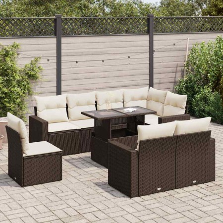Set de sofás de jardín 9 pzas y cojines ratán sintético marrón de , Conjuntos de jardín - Ref: Foro24-3326344, Precio: 685,32...